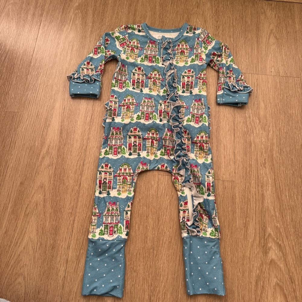SweetHoney Blue Festive Print Kids Footie